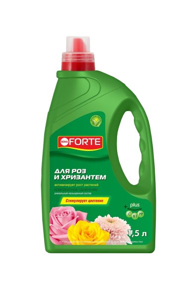 Жидкое комплексное удобрение Bona Forte для всех сортов роз и хризантем, 1,5л